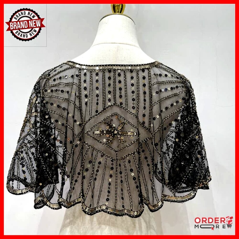 Sequin Beaded Shawl Wrap for Evening Dresses Wedding Party Flapper Cover Up - Picture 2 of 6
